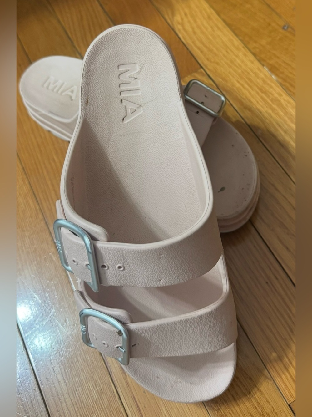 MIA Blush Sandals with Metallic Buckles